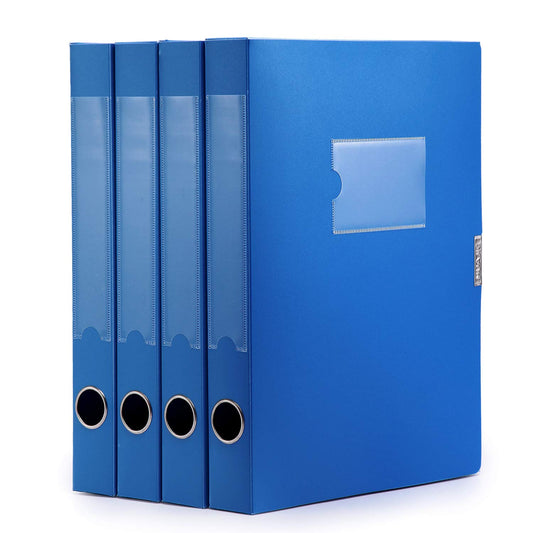HUA JIE 4 Pack A4 Storage File Boxes Plastic Archives Cases with Lid,Blue