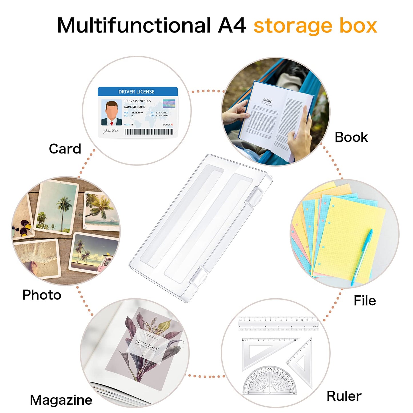 Outus 6 Pieces A4 Plastic File Box, Paper Photo Clear Storage Case