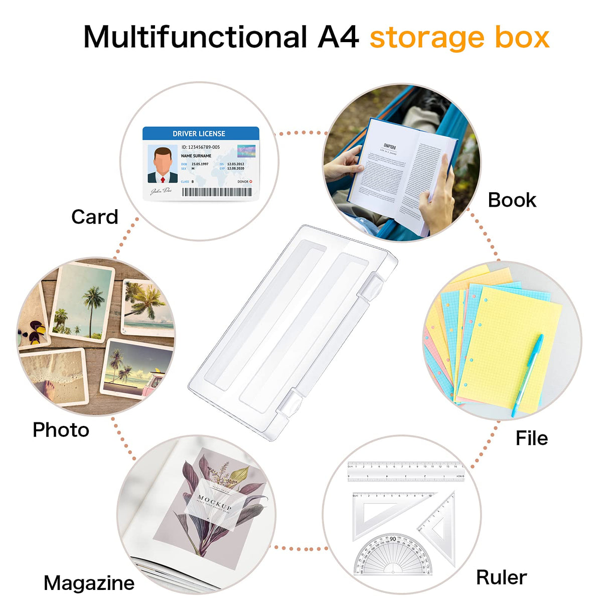 Outus 6 Pieces A4 Plastic File Box, Paper Photo Clear Storage Case
