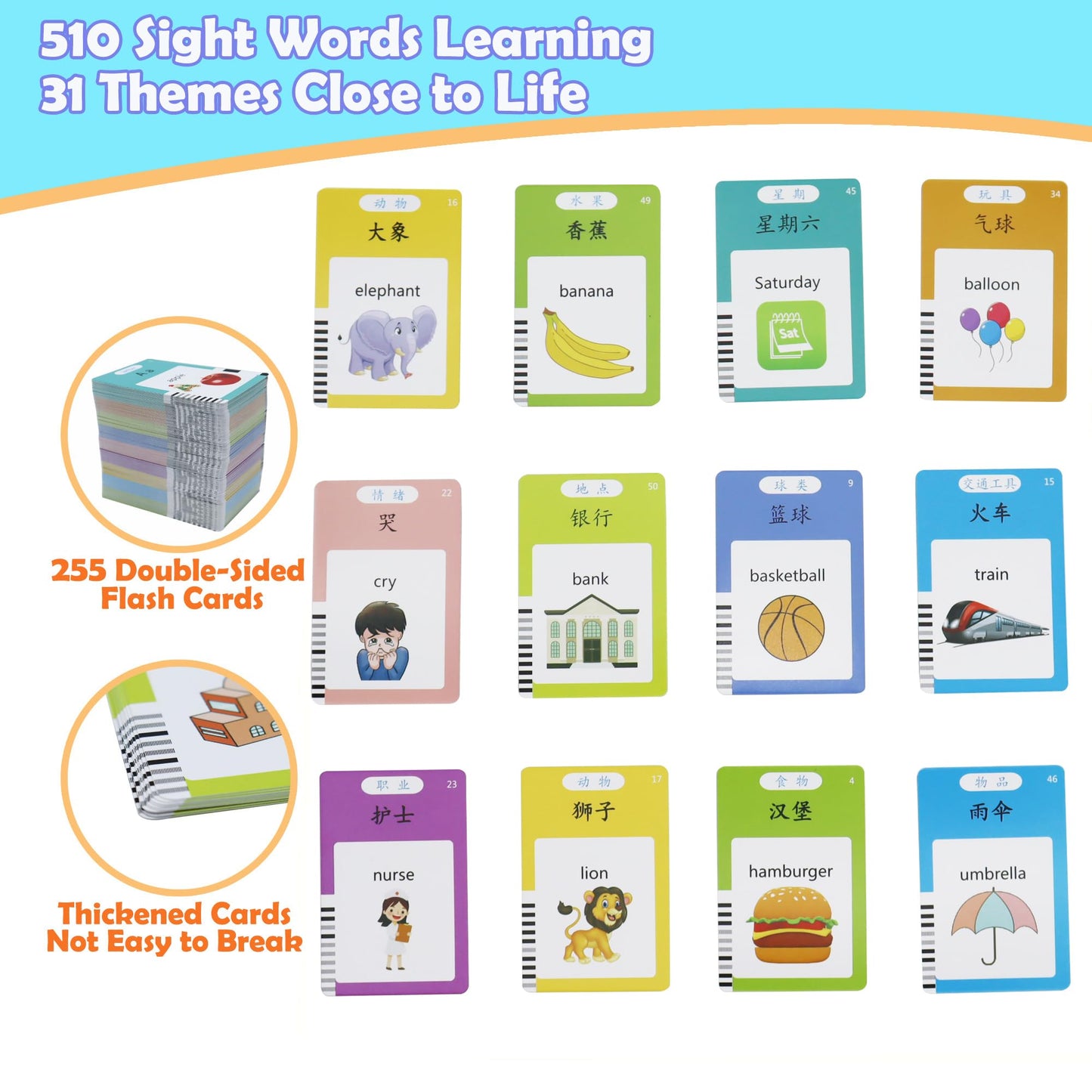 Mayaphilos 510 Sight Words Chinese and English Talking Flash Cards