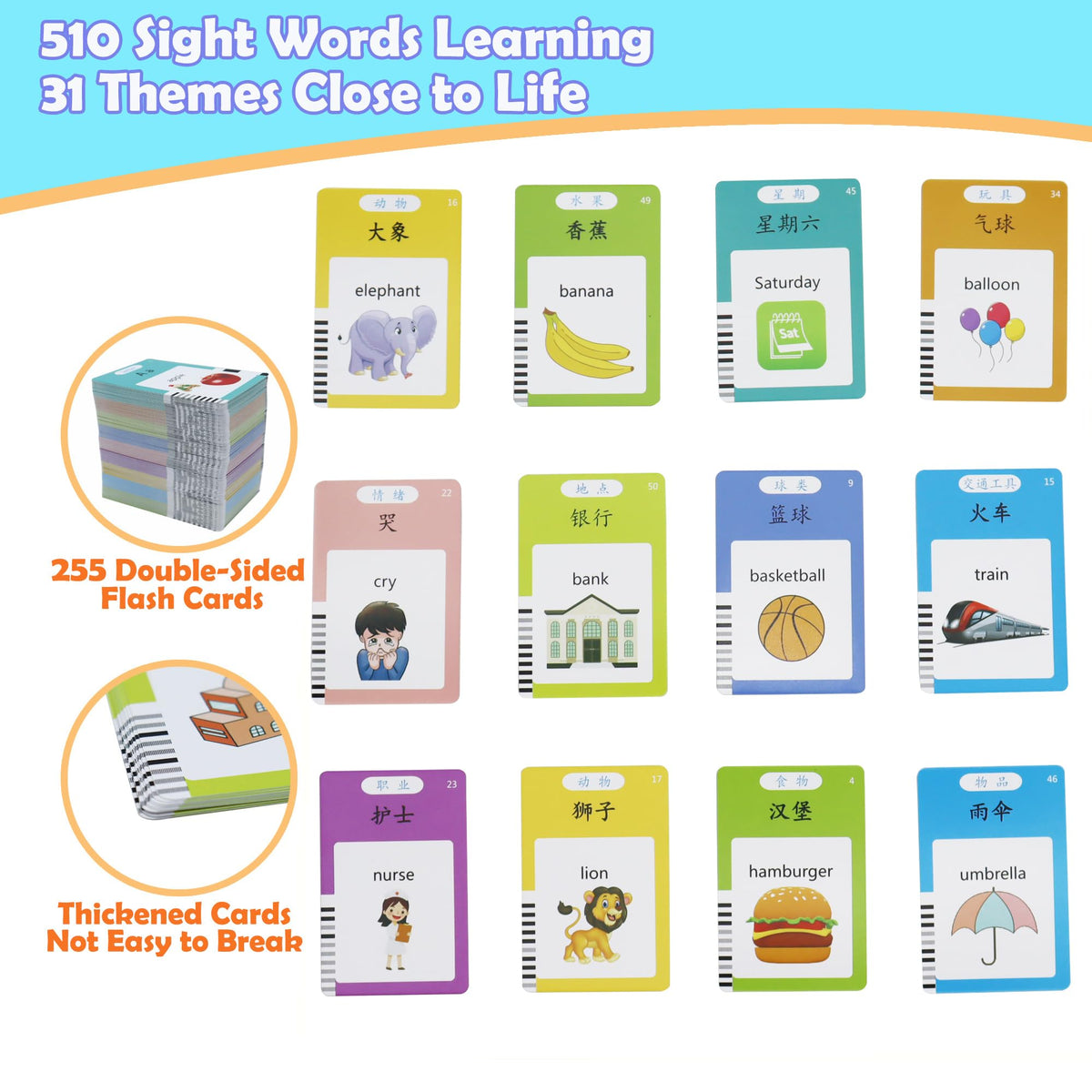 Mayaphilos 510 Sight Words Chinese and English Talking Flash Cards