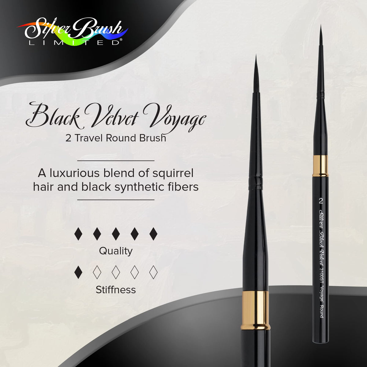 Silver Brush Limited Black Velvet Voyage Round Watercolor Brush, Size 2