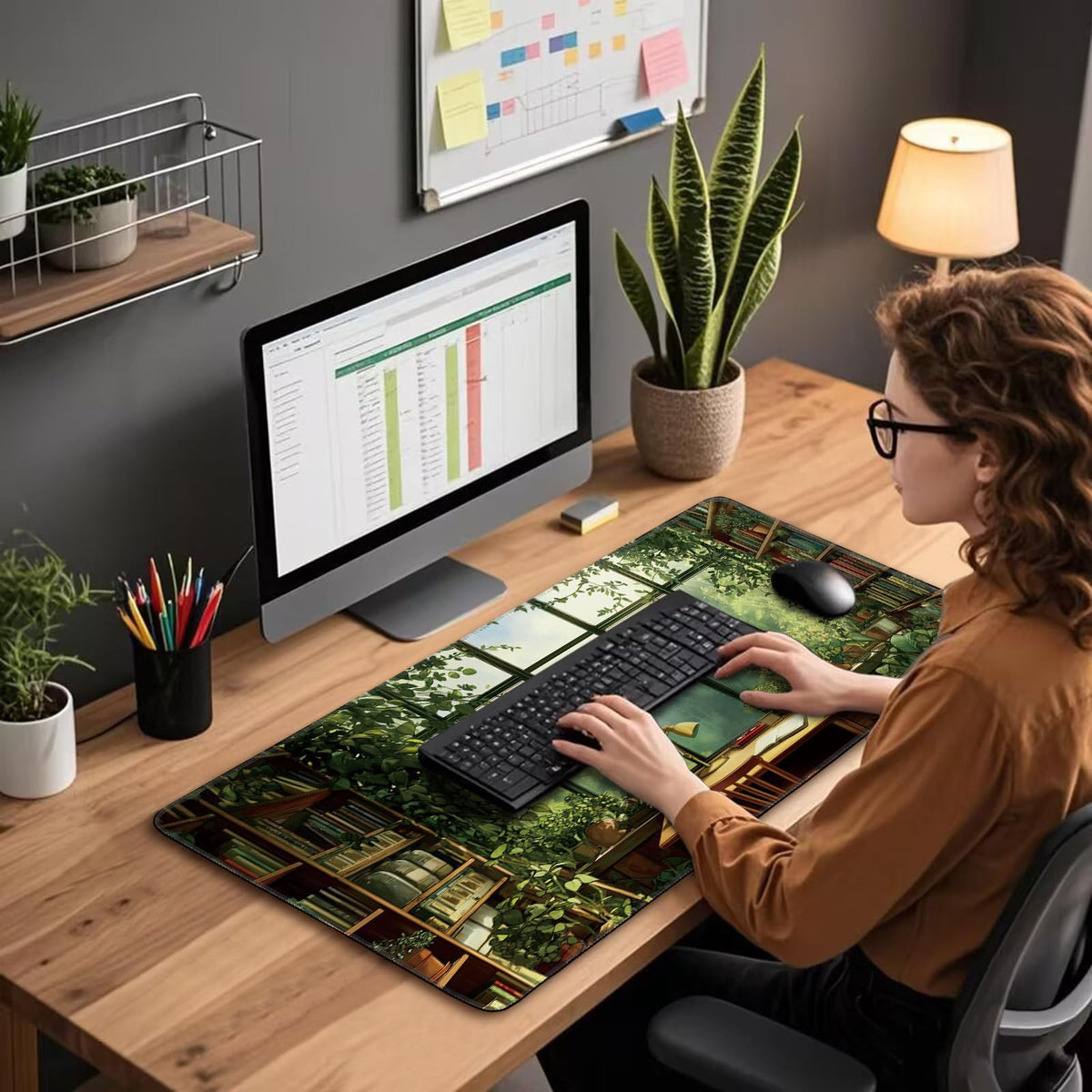 Mcapirivo Large Gaming Mouse Pad Desk Mat 31.5"x15.7" Green Study Room