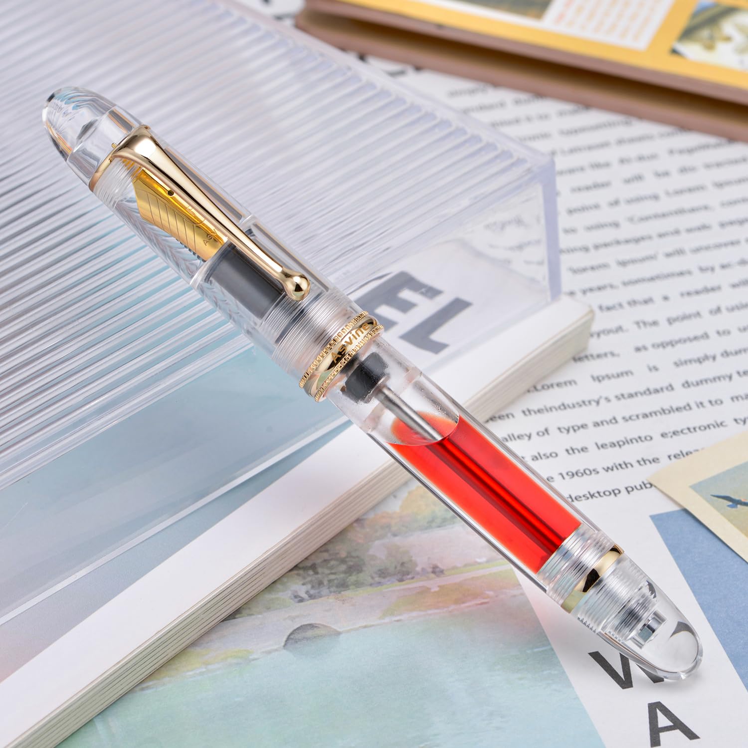 Asvine V800 Fountain Pen - Vacuum Filling System with Large Ink Capacity - Smooth Number 8 Medium