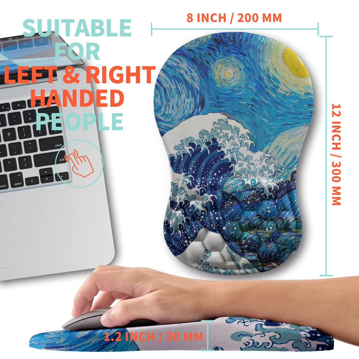 Kuosgm Ergonomic Mouse Pad Wrist Support with Memory Foam Massage Bulge, Carpal Tunnel Pain Relief