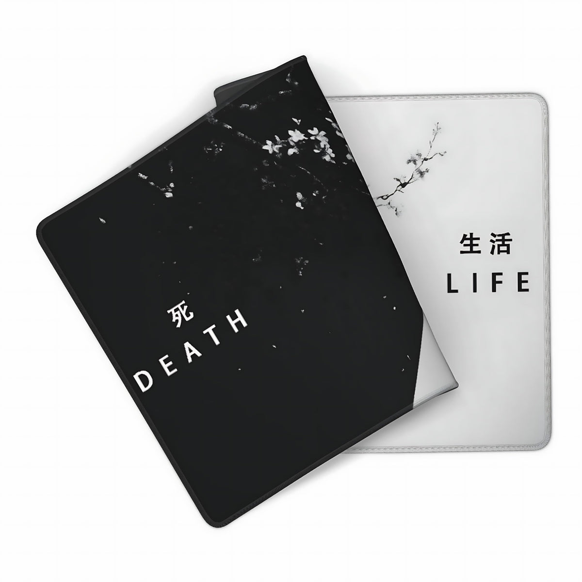 Floral Aesthetic Cherry Blossom Gaming Mouse Pad, Black White Japanese Desk Mat with Anti-Slip Base