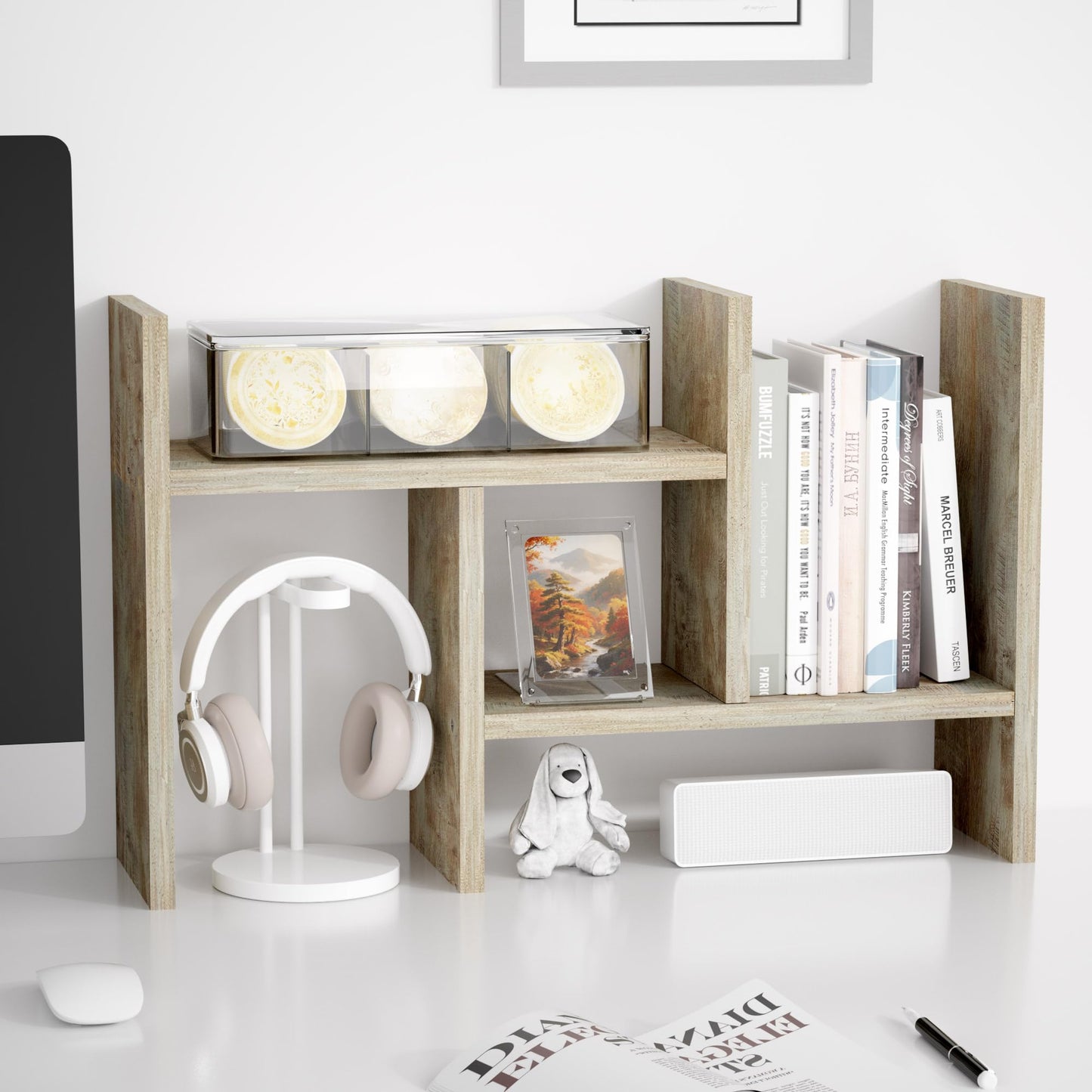 Jerry & Maggie Desktop Organizer Office Storage Rack Adjustable Wood Display Shelf Free Style