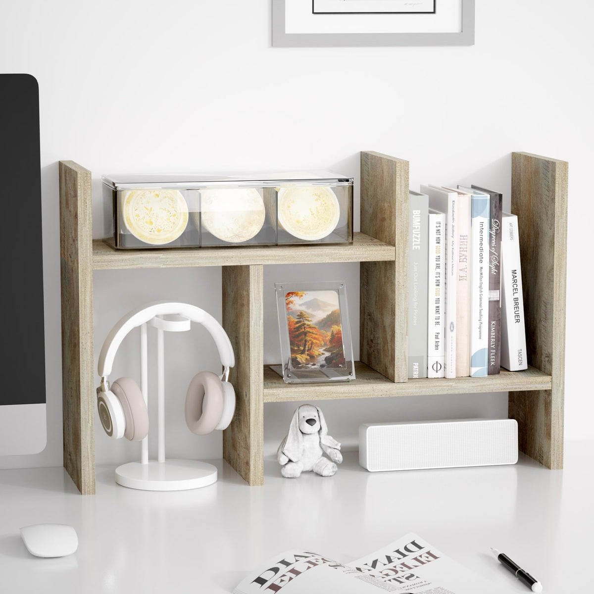 Jerry & Maggie Desktop Organizer Office Storage Rack Adjustable Wood Display Shelf Free Style
