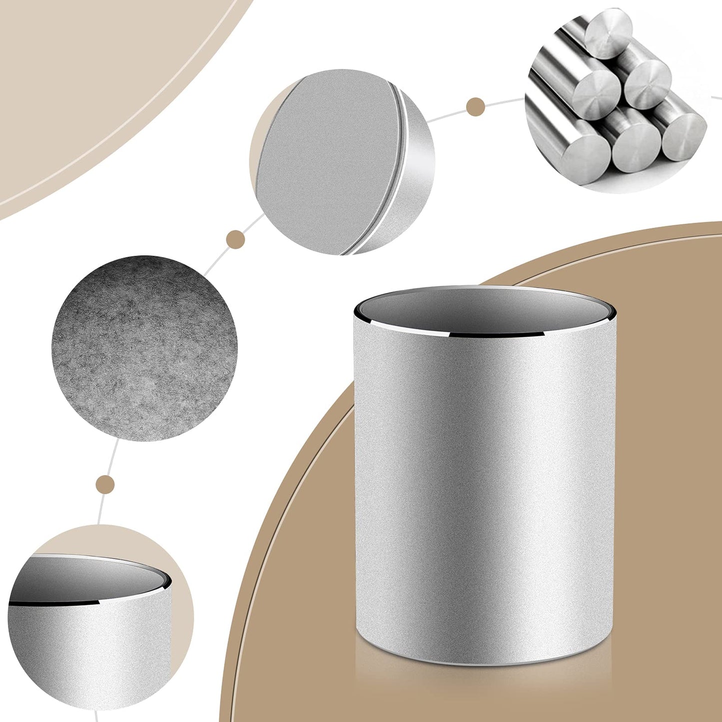 Vaydeer Metal Pen Holder Aluminum Pencil Holder for desk, Round Desktop Organizer and Silver Pencil