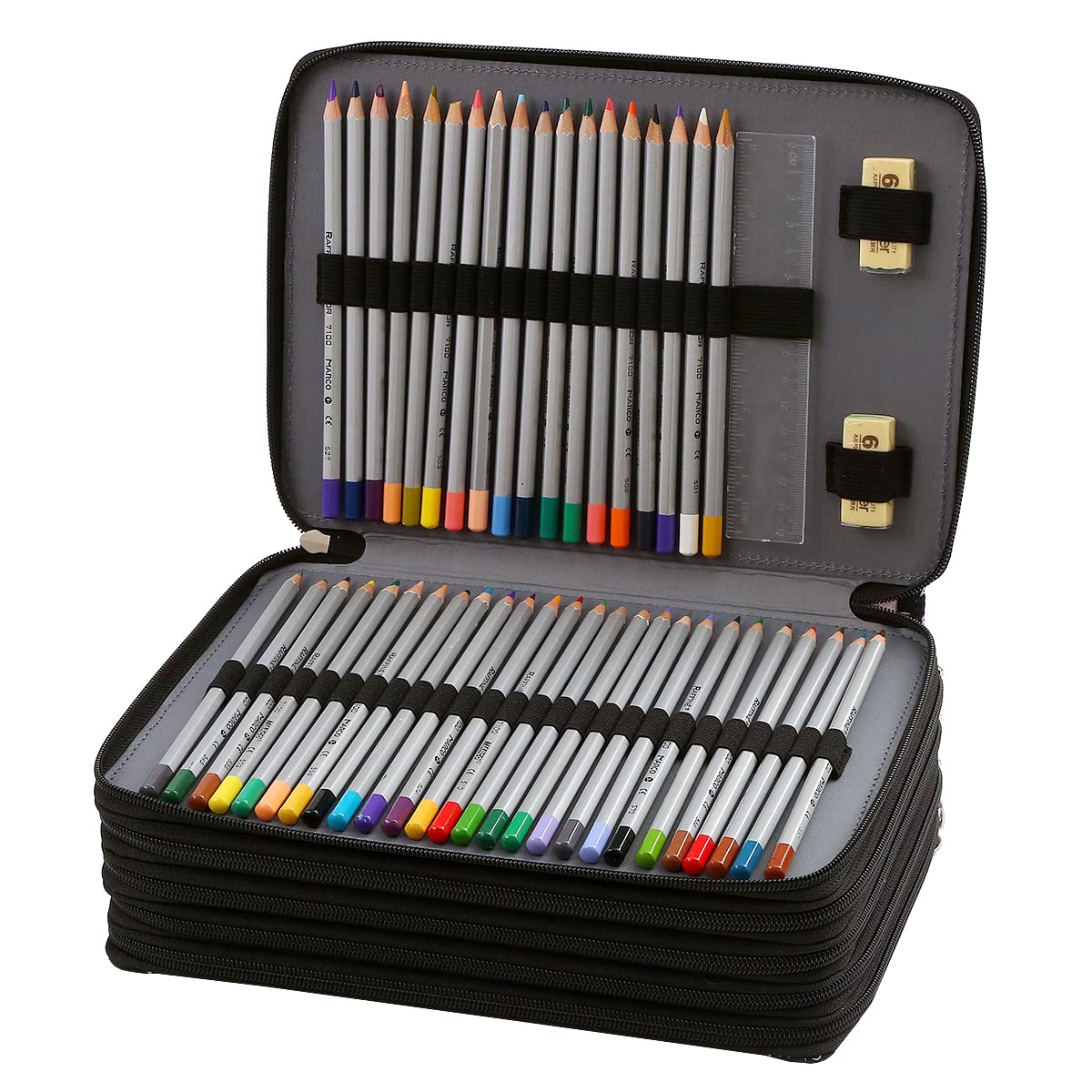 Lbxgap 250 Slots Pencil Case 5-Layer Zipped Holder w/Handle