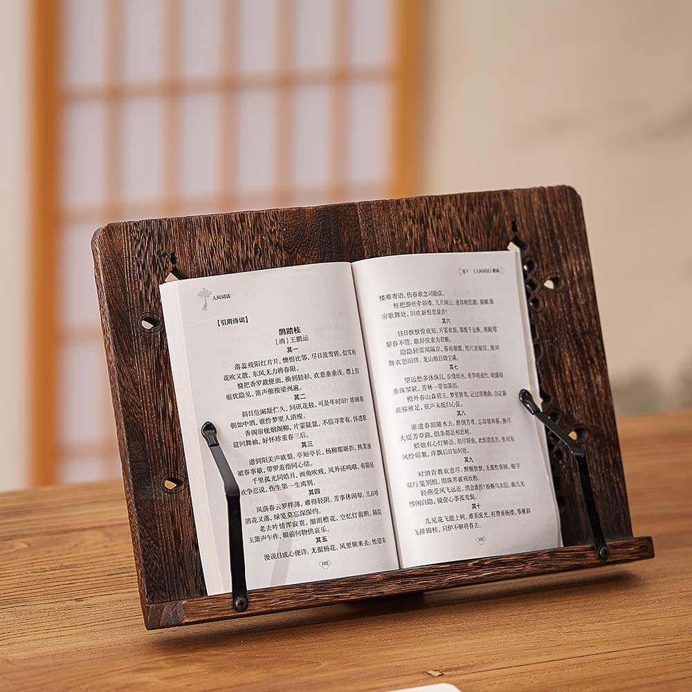 SINOBEST Book Stand with Page Clips, Foldable Reading Rest Holder, Portable Desk Bookrest