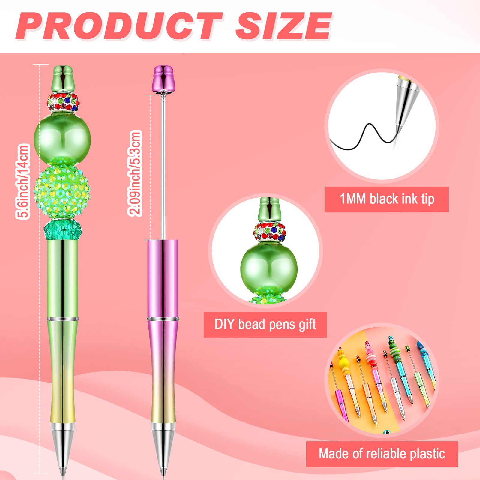 Crtiin 50 Pack Beadable Pens, Ballpoint Pens, School Supplies, Multicolor