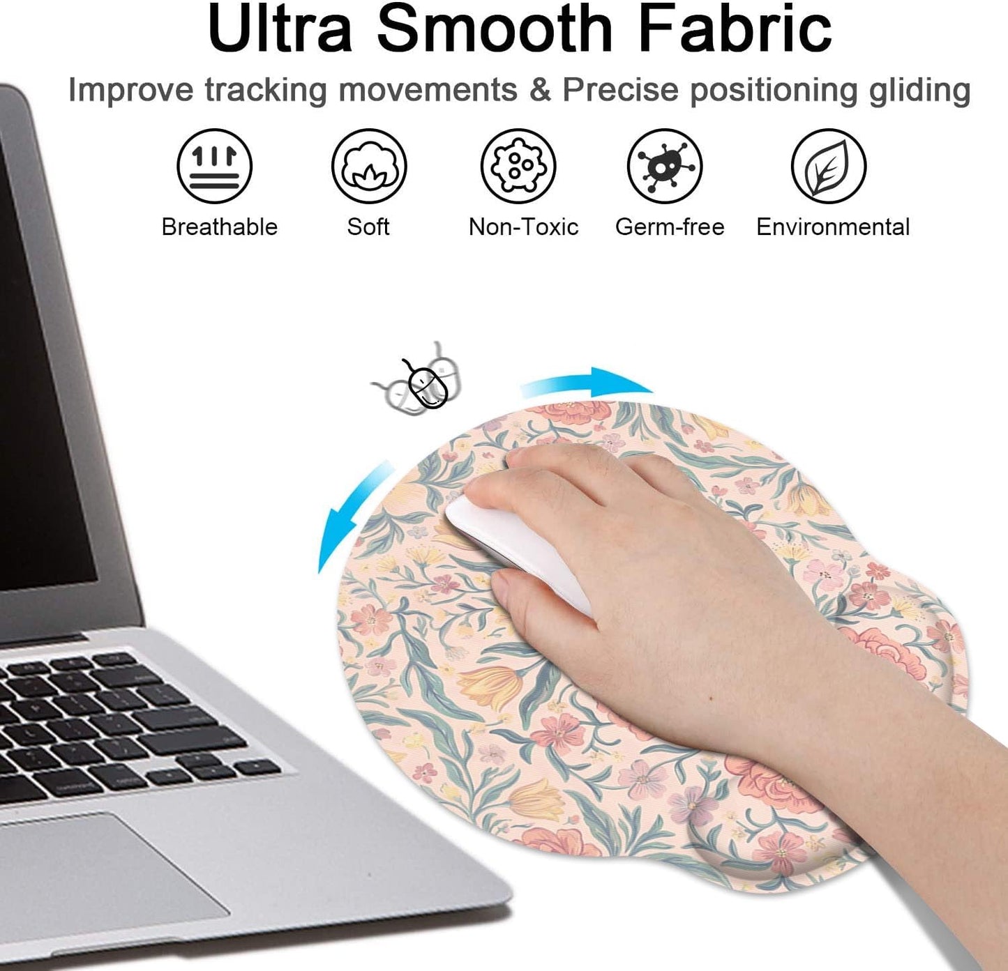 Britimes Ergonomic Mouse Pad Set with Wrist Rest, Floral Boho