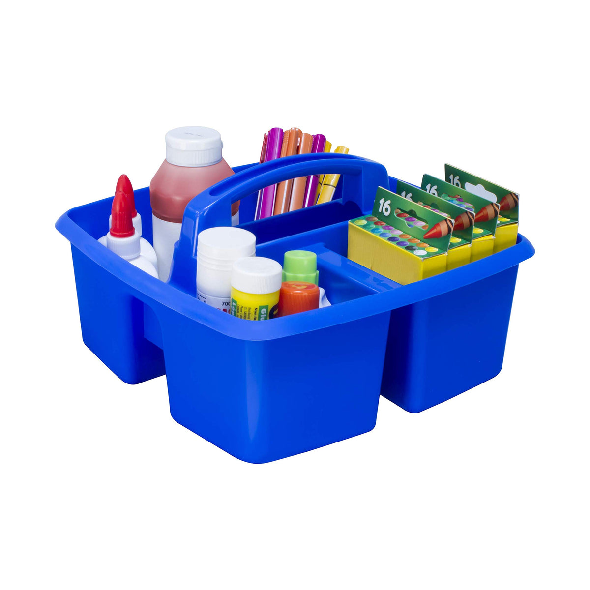 Storex 3-Compartment Small Caddy – Multipurpose Classroom Organizer with Handle, Blue, 5-Pack
