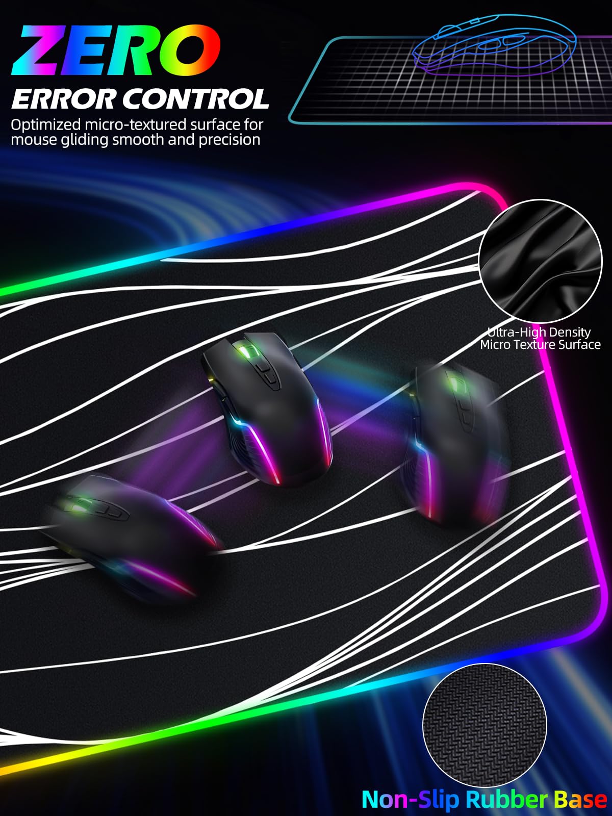 XXL Mouse Pad with Phone Holder - Black, RGB Desk Mat with 15W Fast Charging, LED Gaming Mousepad