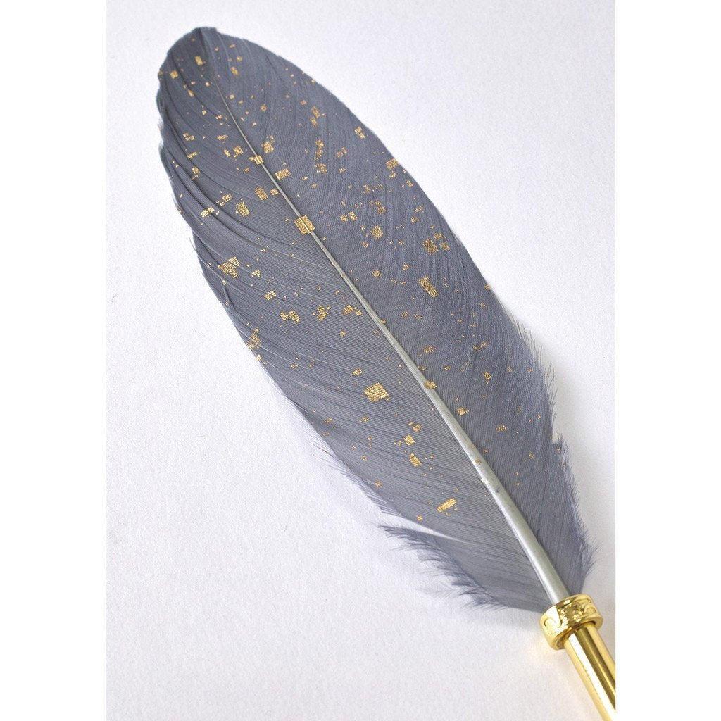 SPICE OF LIFE Feather Quill Pen & Stand Holder - Sparkling Grey - Ballpen Set, Office/School