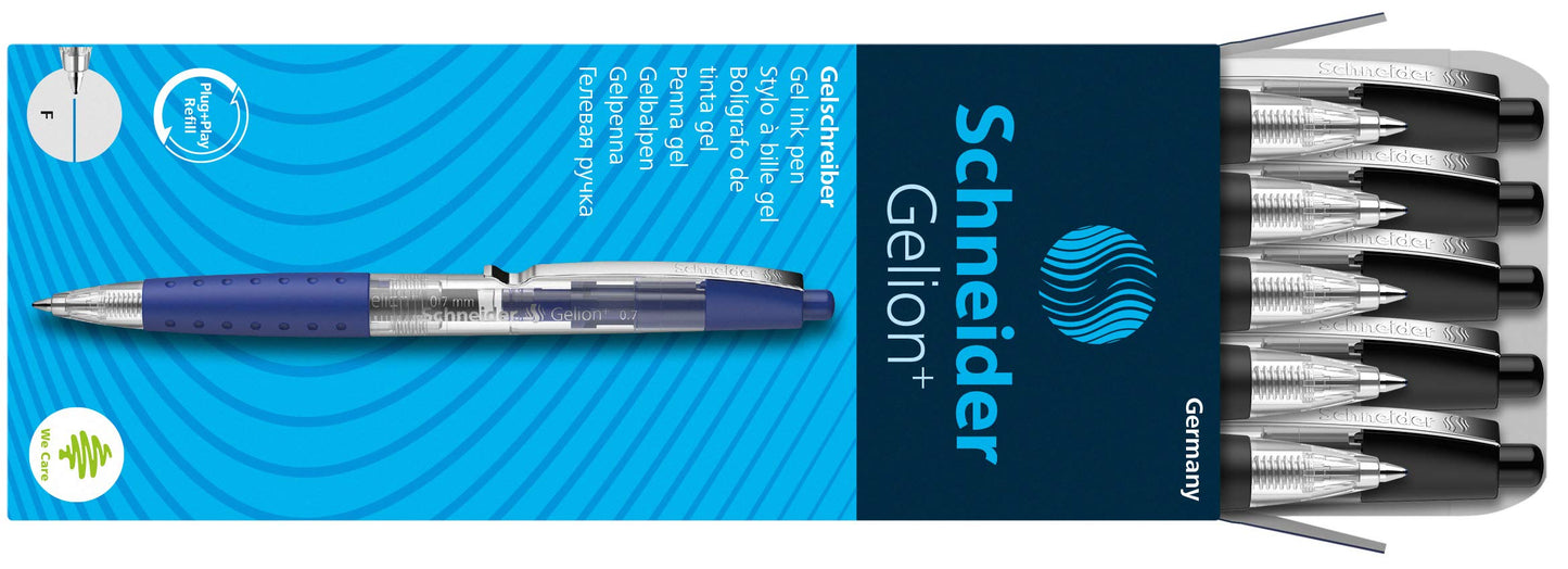 Schneider Gelion+ Gel Pen, Refillable and Retractable, Gel Ink, 0.7 mm, Transparent Barrel, Black