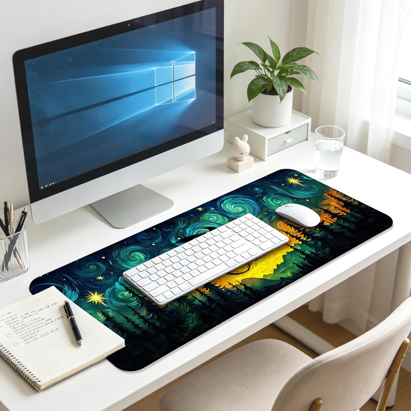 JIANG100 Starry Night Forest Dragon Gaming Desk Mat, XL Extended Mouse Pad