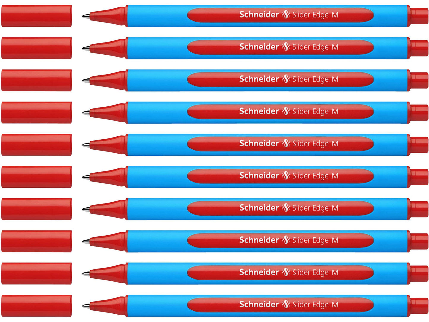 Schneider Slider Edge M (Medium) Ballpoint Pen, 1.0 mm, Light Blue Barrel, Red Ink, Box of 10 Pens