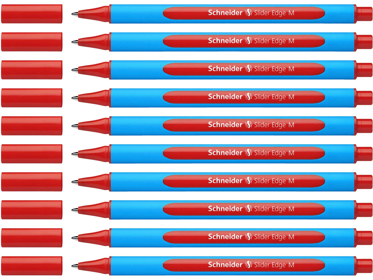 Schneider Slider Edge M (Medium) Ballpoint Pen, 1.0 mm, Light Blue Barrel, Red Ink, Box of 10 Pens