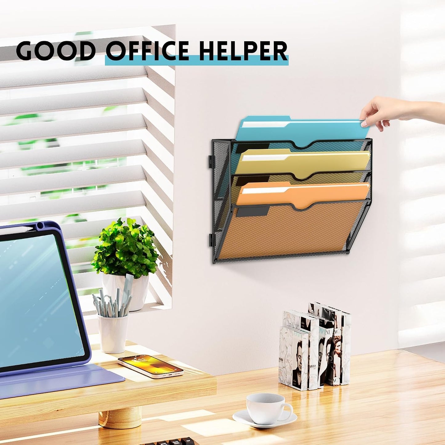 SUPEASY 3 Tier Wall File Organizer, Hanging Wall Mounted Mail Organizer with Label Slots, Metal