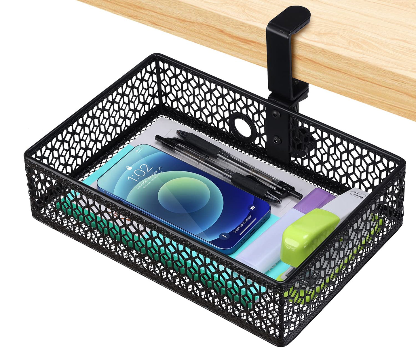ROSYLINE Under Desk Storage Basket Hanging Drawer Tray, Clamp On Organizer