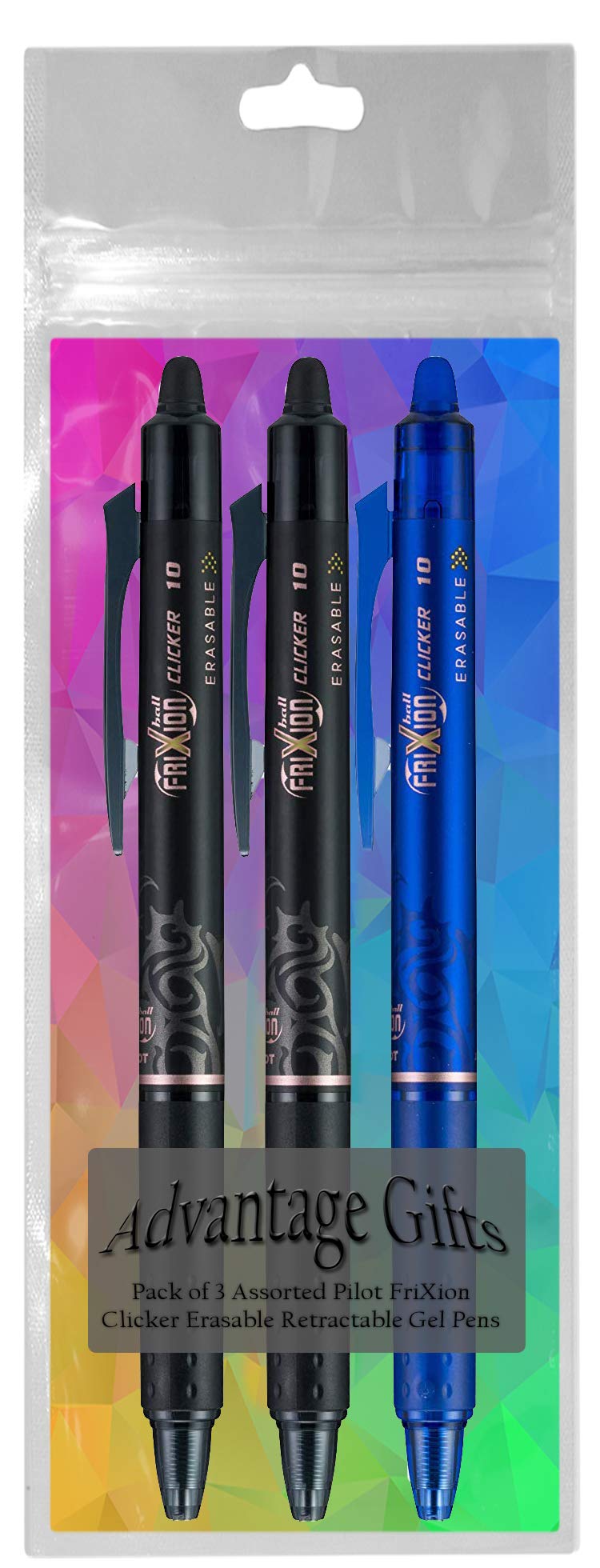 Clicker Retractable Erasable Gel Pen, Black/Blue, Bold Point, 3-pk;