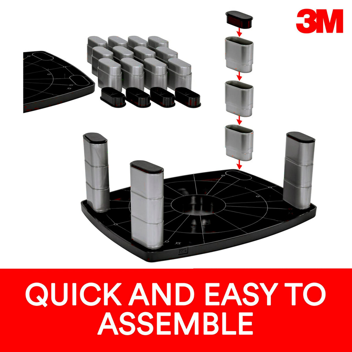 3M Adjustable Monitor Stand, Three Leg Segments, Simply Adjust Height from 1" to 5 7/8", Holds Up