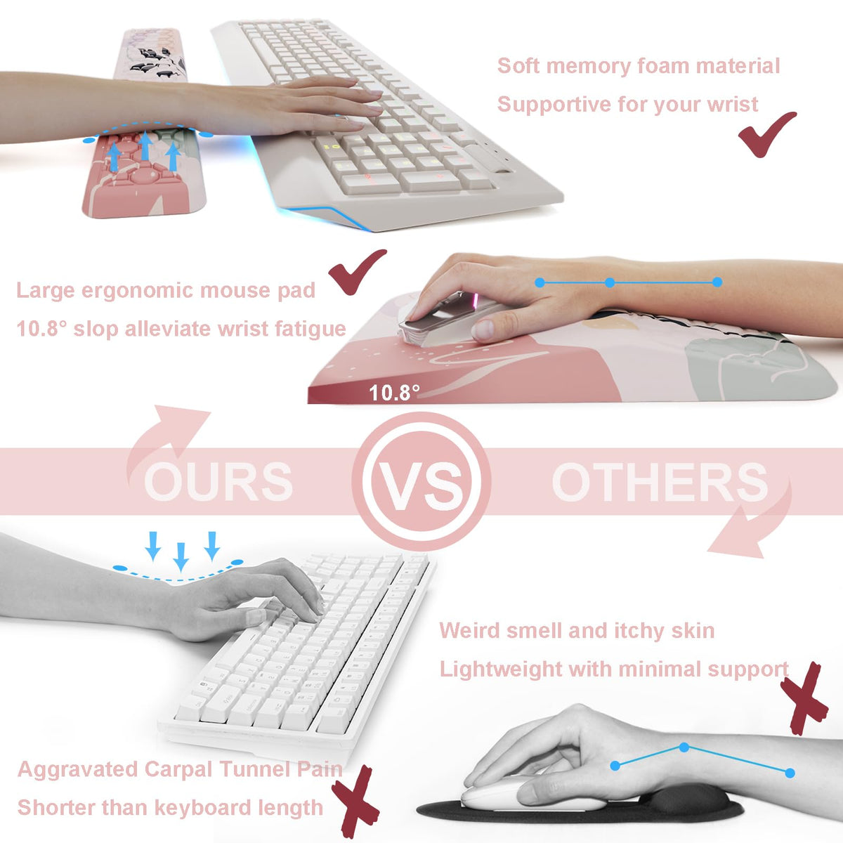 Ospelelf Mouse Pad with Wrist Rest and Keyboard Wrist Rest, Ergonomic Wrist Rest for Computer