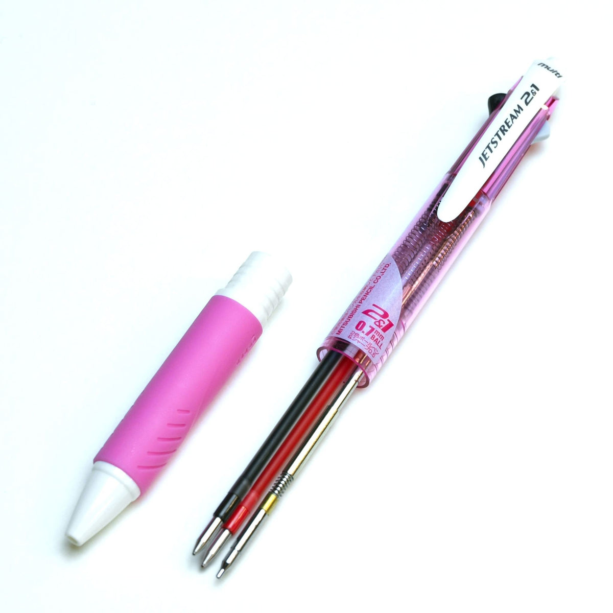 Uni Jetstream Multi Pen 2and1, 0.7mm Ballpoint Pen (Black, Red) and 0.5mm Mechanical Pencil, Pink