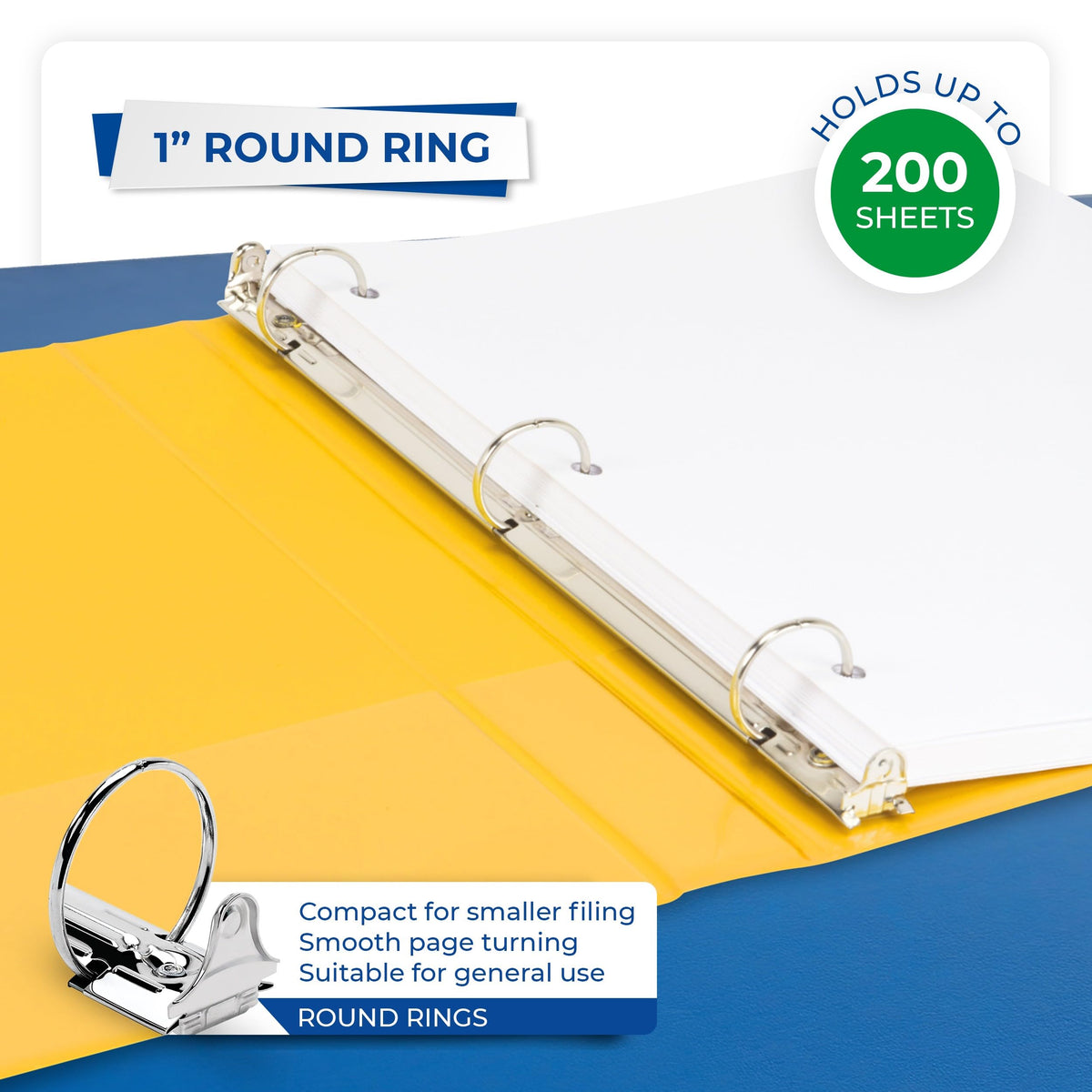 Samsill 1 Inch 3 Ring Binders, Economy Round Ring, Clear View Cover, 200 Sheet Capacity - for