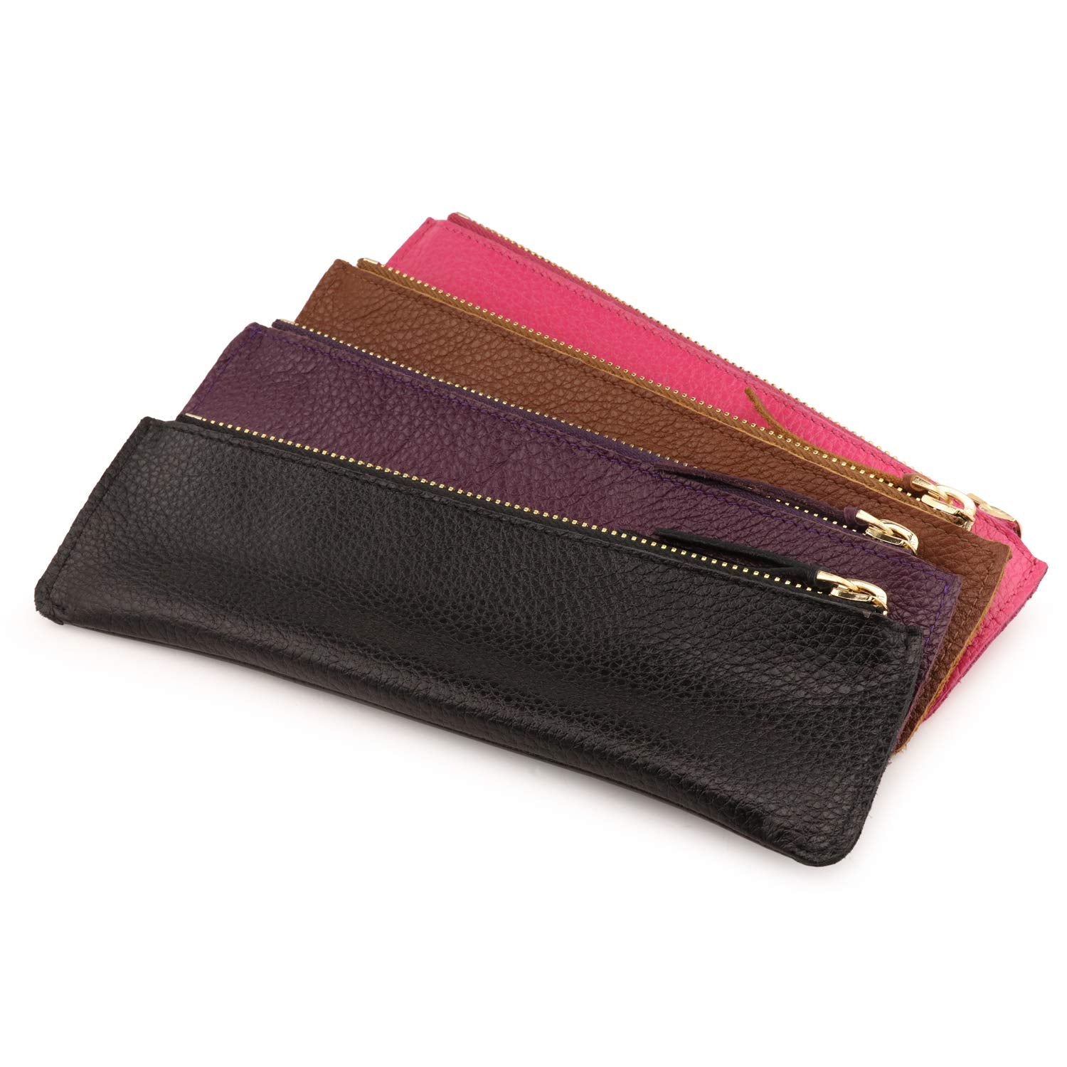 Londo Genuine Leather Pen Case with Zipper Closure, Pencil Pouch Stationery Bag