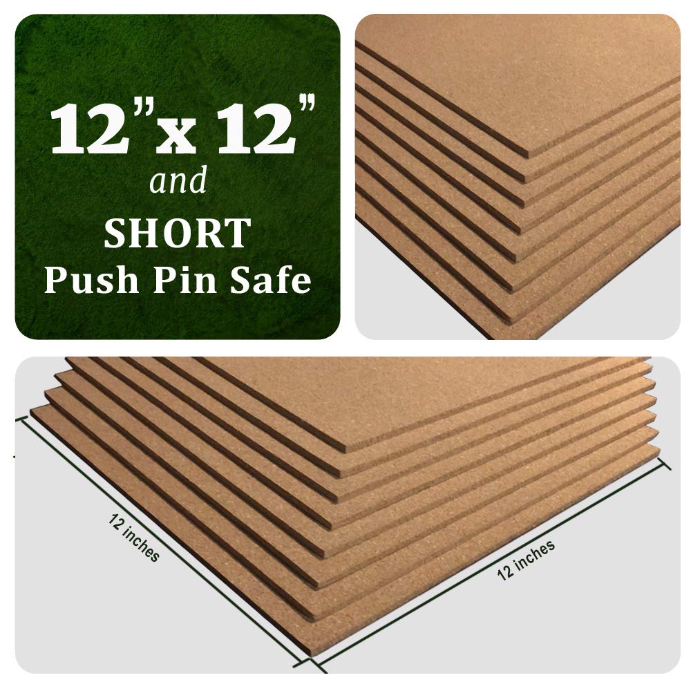 Classic Mules Cork Board Tiles - 8 Pack Square - 12" x 12" - 1/4" Thick Cork Tiles - Premium