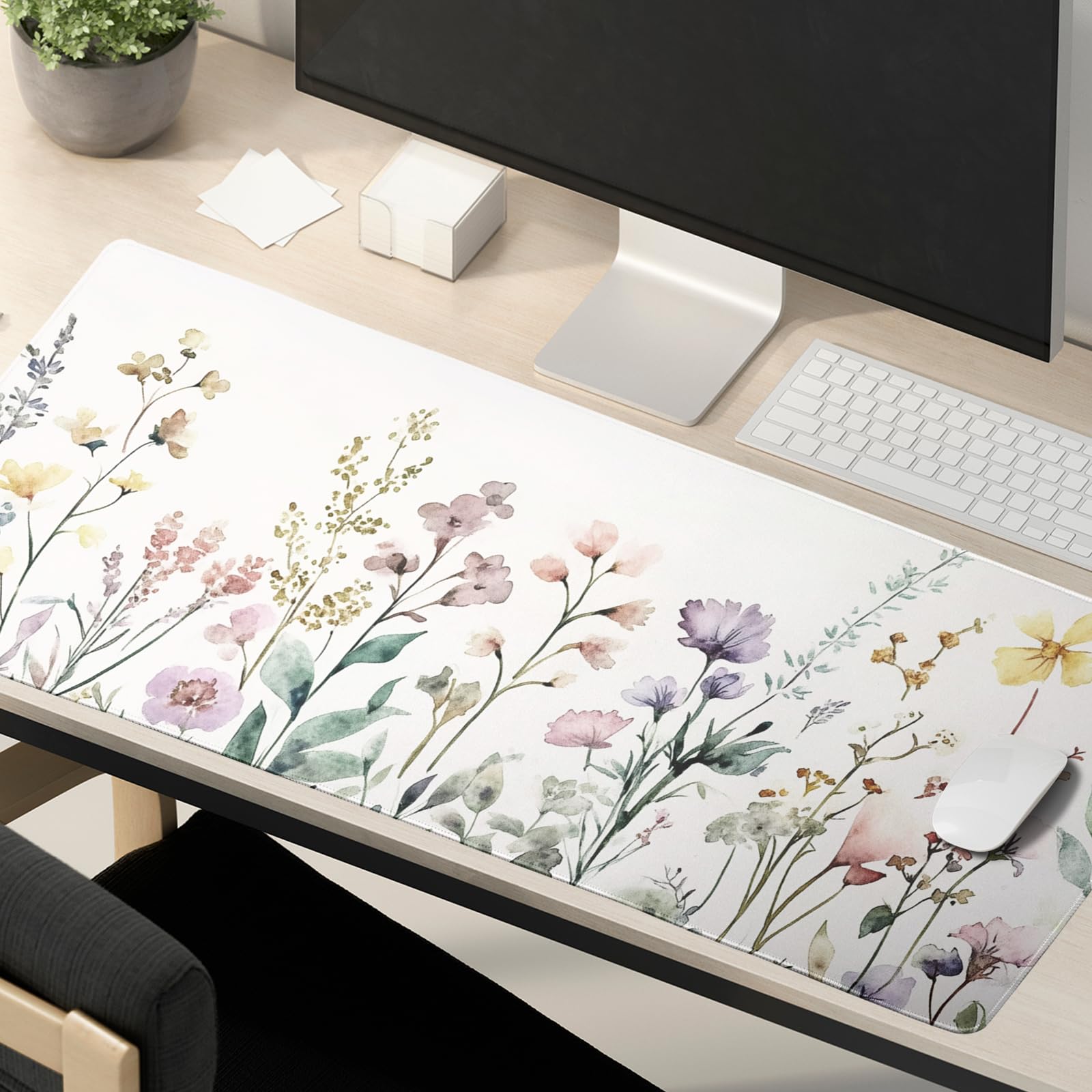 Floral Desk Mat Large Extend Mouse Pad XXL Beige Boho Desk Pad 35.4x15.7 Inch Cute Minimalist