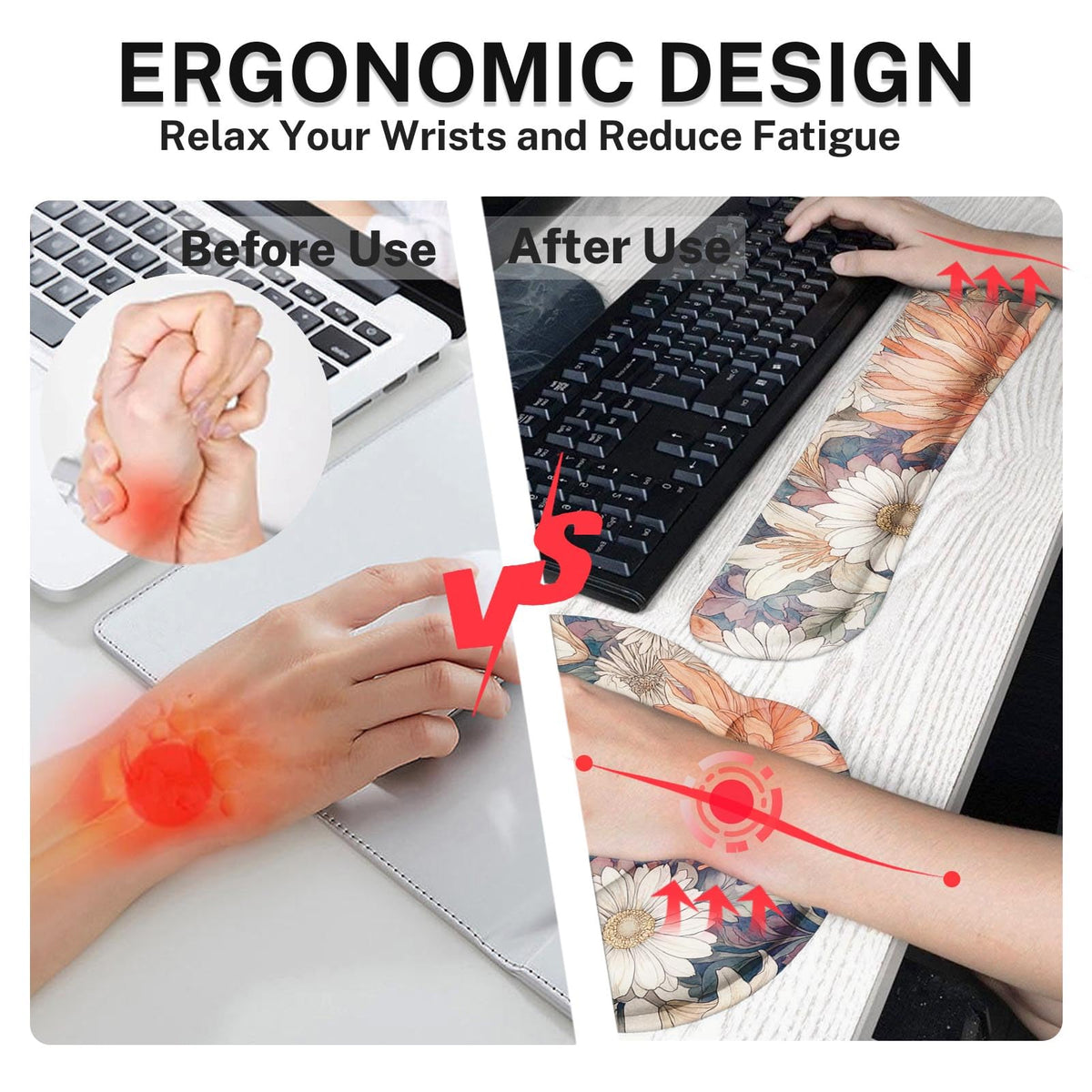 Britimes Ergonomic Mouse Pad Set with Wrist Rest, Daisy Floral Vintage