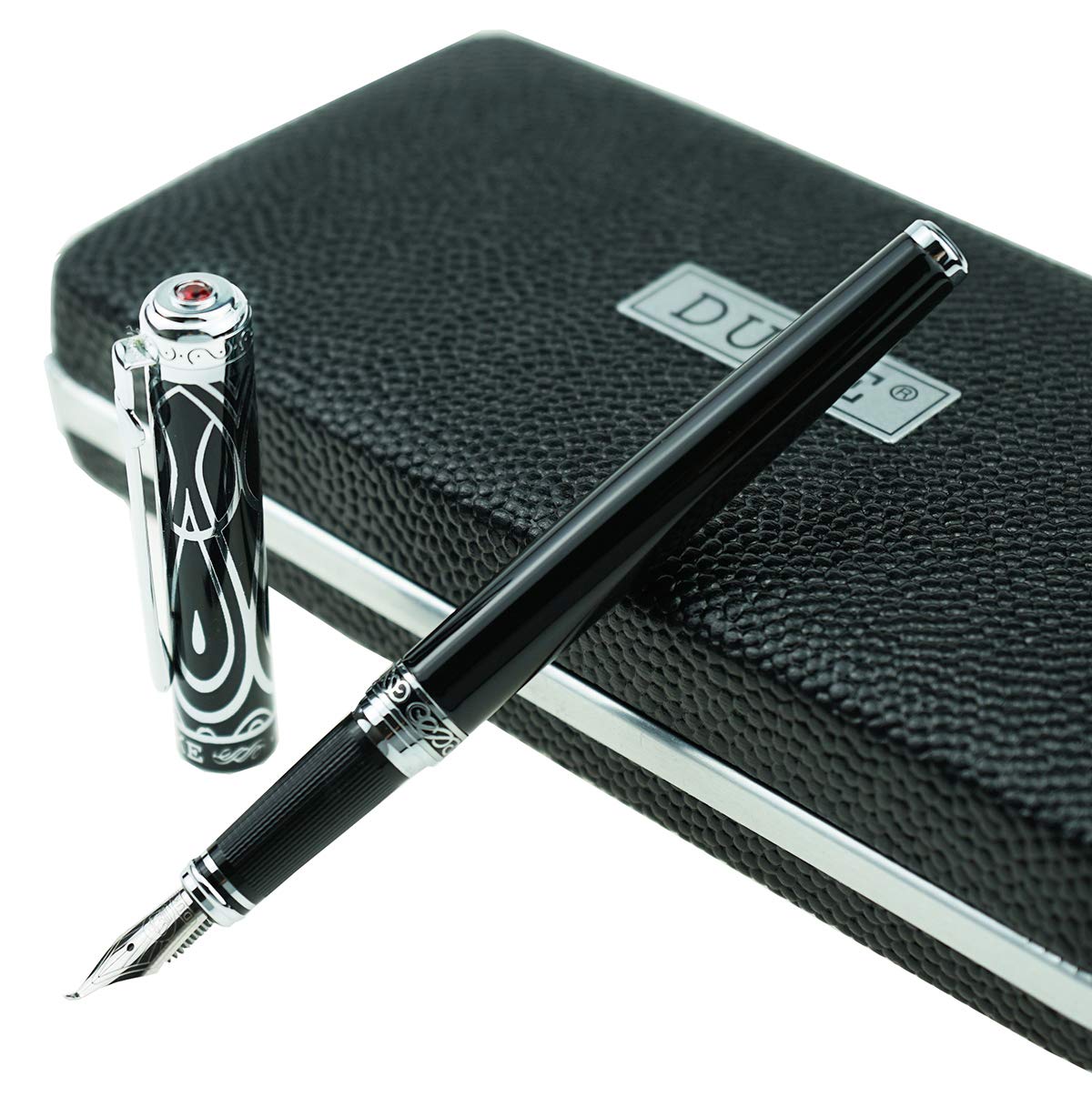 erofa Duke Ruby Black Fountain Pen Fude Nib with Original Gift Box, Iridium Bent Nib Writing Pen