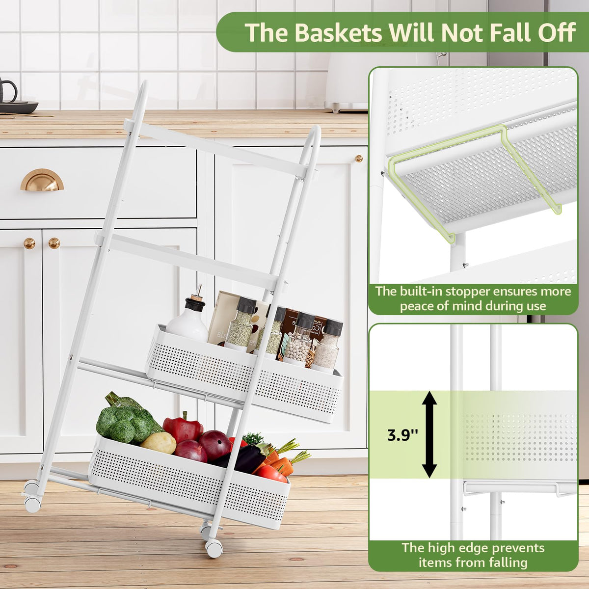 KINGRACK 4 Tier Slim Rolling Cart with Drawer, Metal Utility Storage Cart