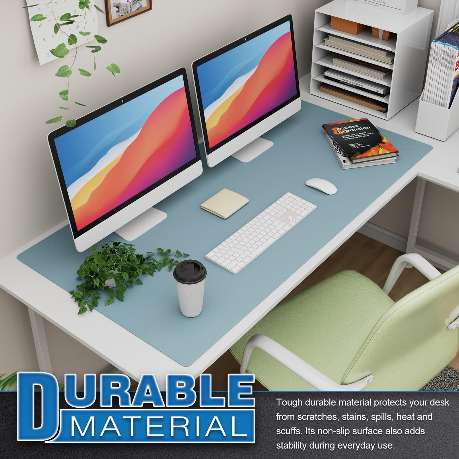 K KNODEL Extra Large Desk Mat, Leather Mouse Pad (47.2"x23.6", Light Blue)