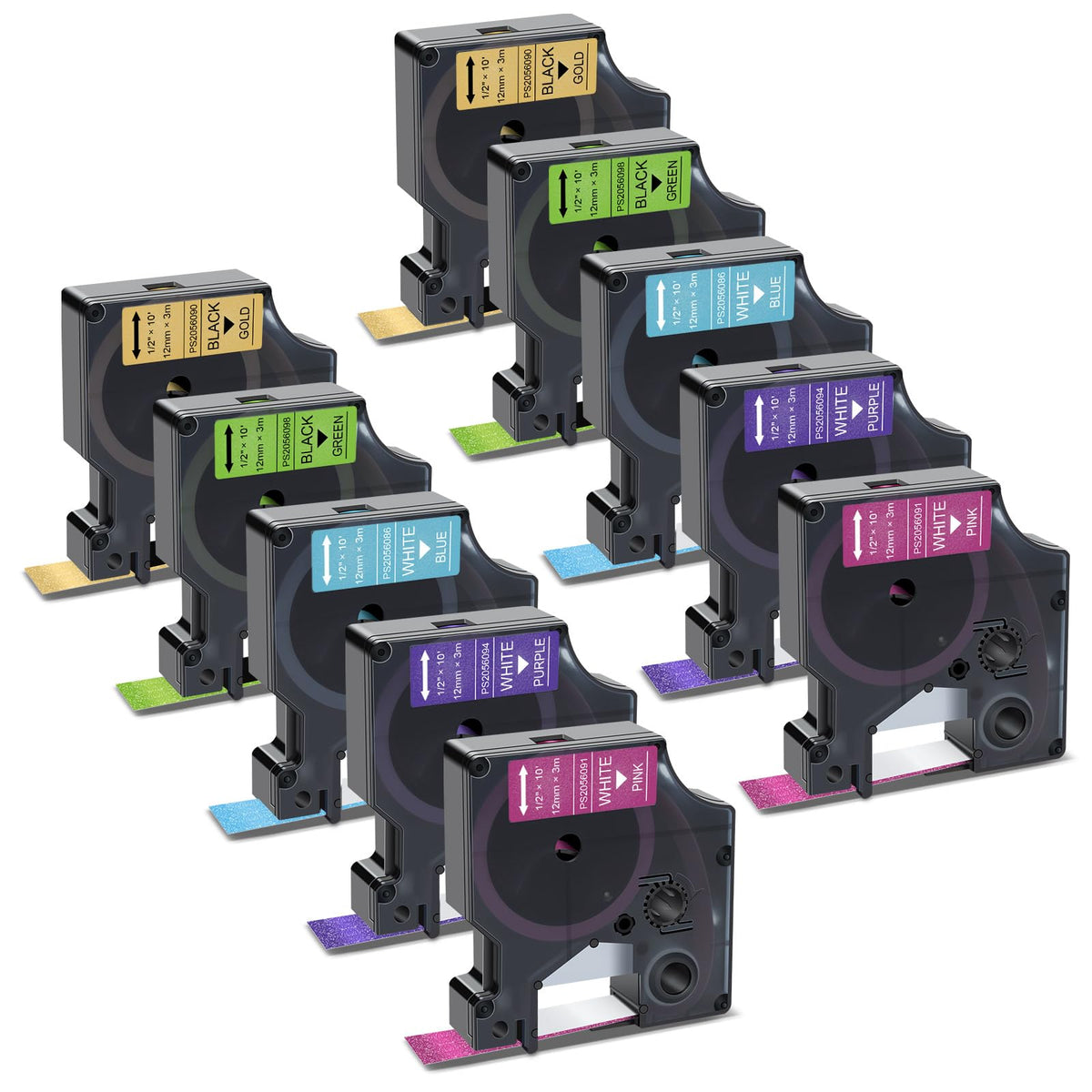 Pristar 10-Pack Compatible for Dymo COLORPOP D1 Label Tape 12mm 0.47"