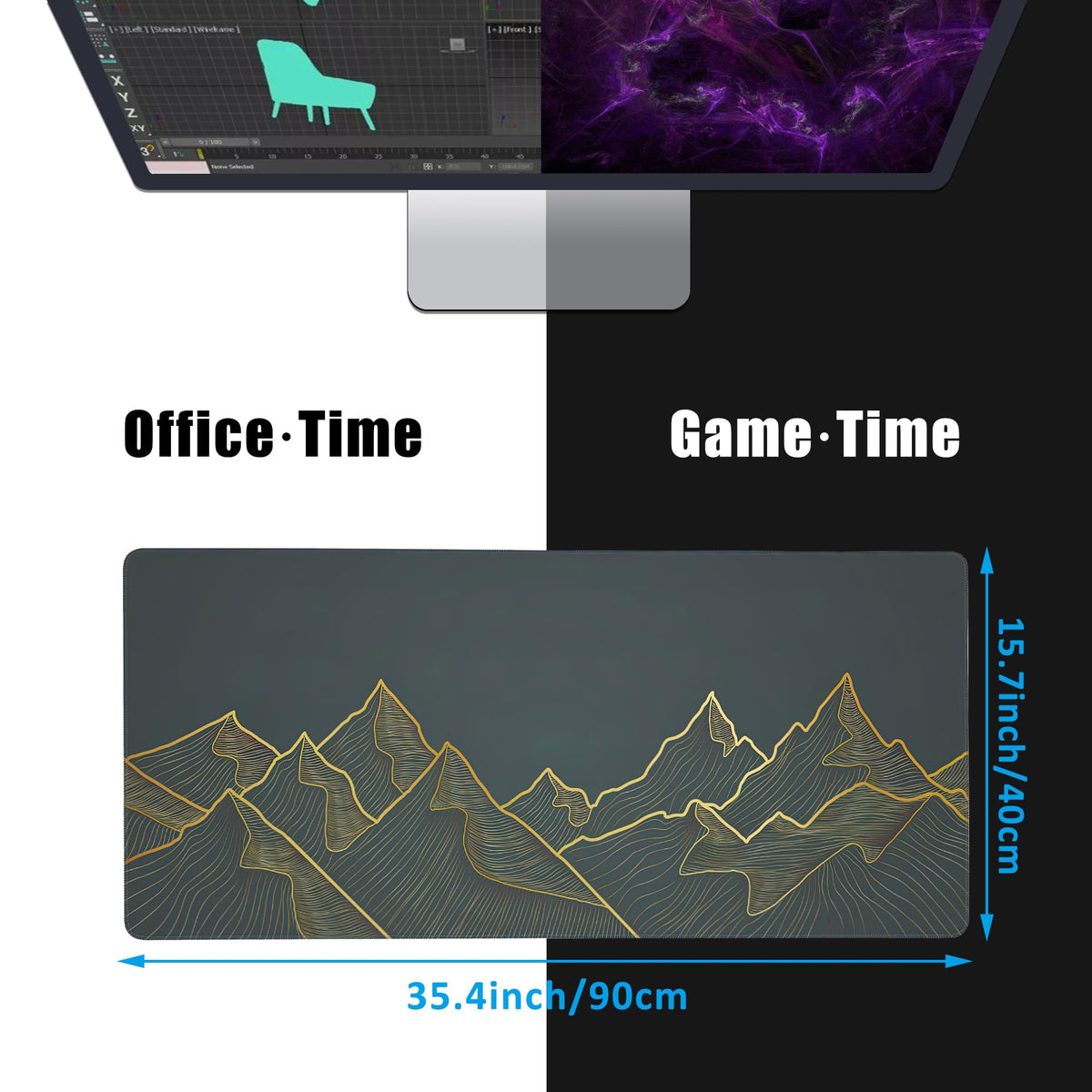 EOBKLAX Mountain Line Art Large Gaming Mouse Pad,Waterproof Desk Mat for Desktop,Non-Slip Rubber