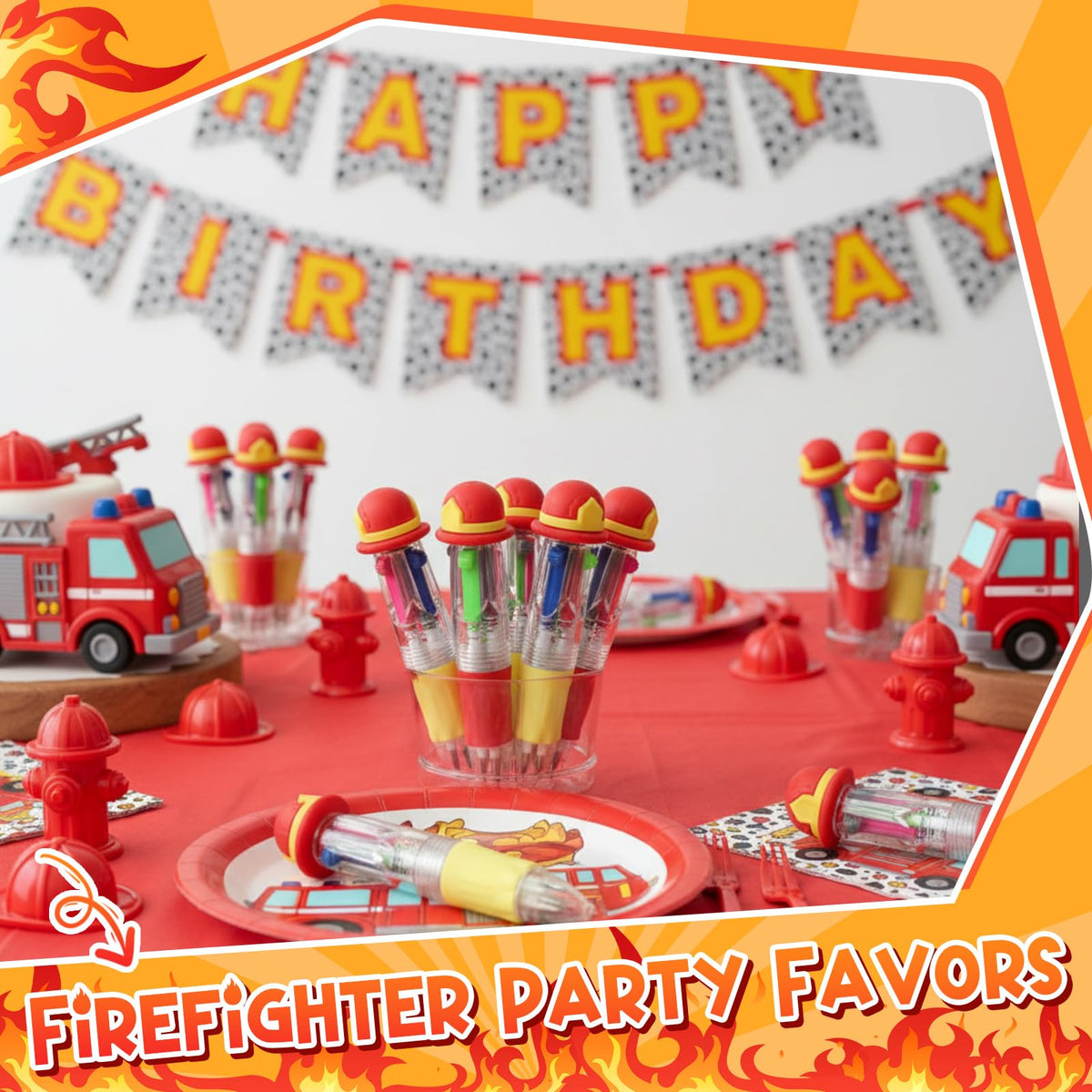 Kosiz 24 Pack Firefighter Party Favor Multicolor 4 in 1 0.5mm Ballpoint Pen