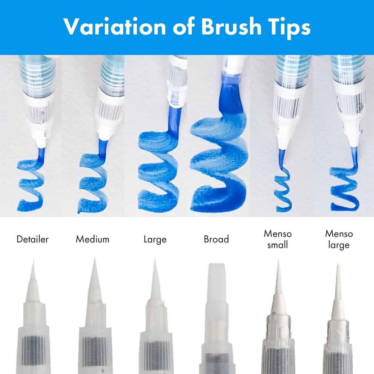 Kuretake Zig Water Brush Pen BRUSHS2O Long 6 Variety Set, for Watercolor Paint, Fude, Flat, Menso