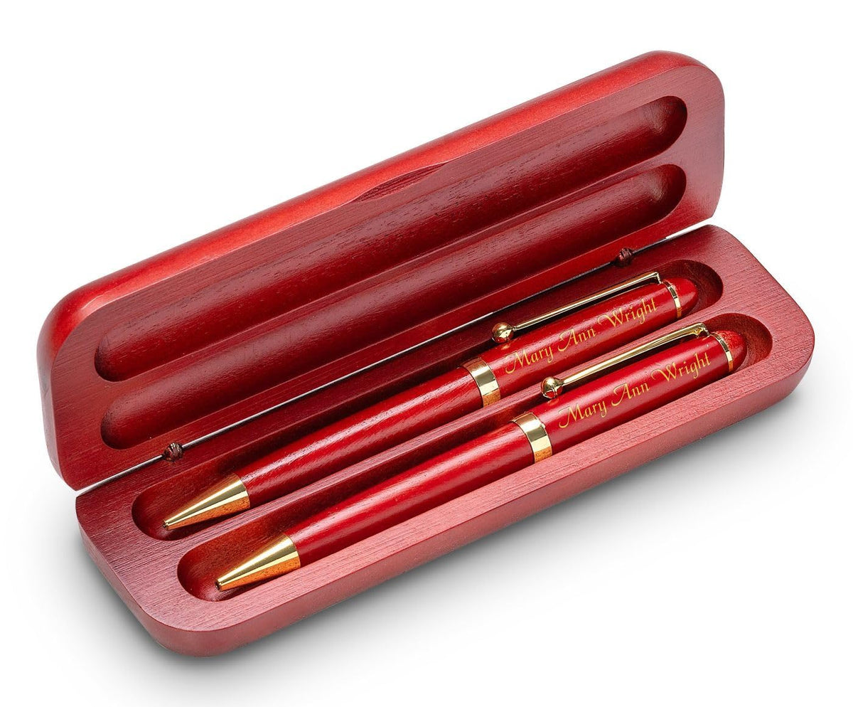 Executive Gift Shoppe - Personalized Cherrywood Pen & Pencil Box Set with Custom Engraving