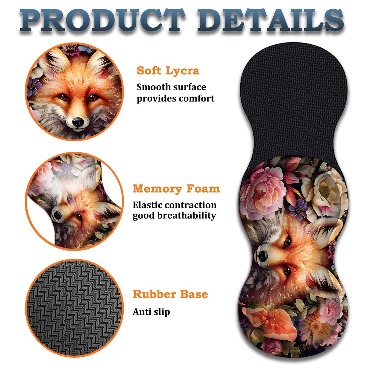 3-Piece Fairy Fox Floral Mouse Pad Set, Including Wrist Support Pad and Cup Holder, with Waterproof