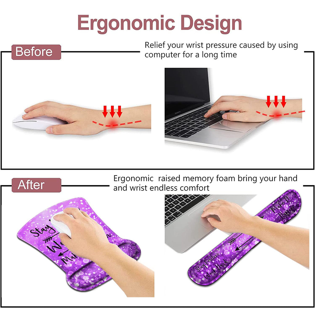Mouse Pad with Wrist Support, Ergonomic Gel Mousepad Memory Foam Keyboard Wrist Rest Suitable for