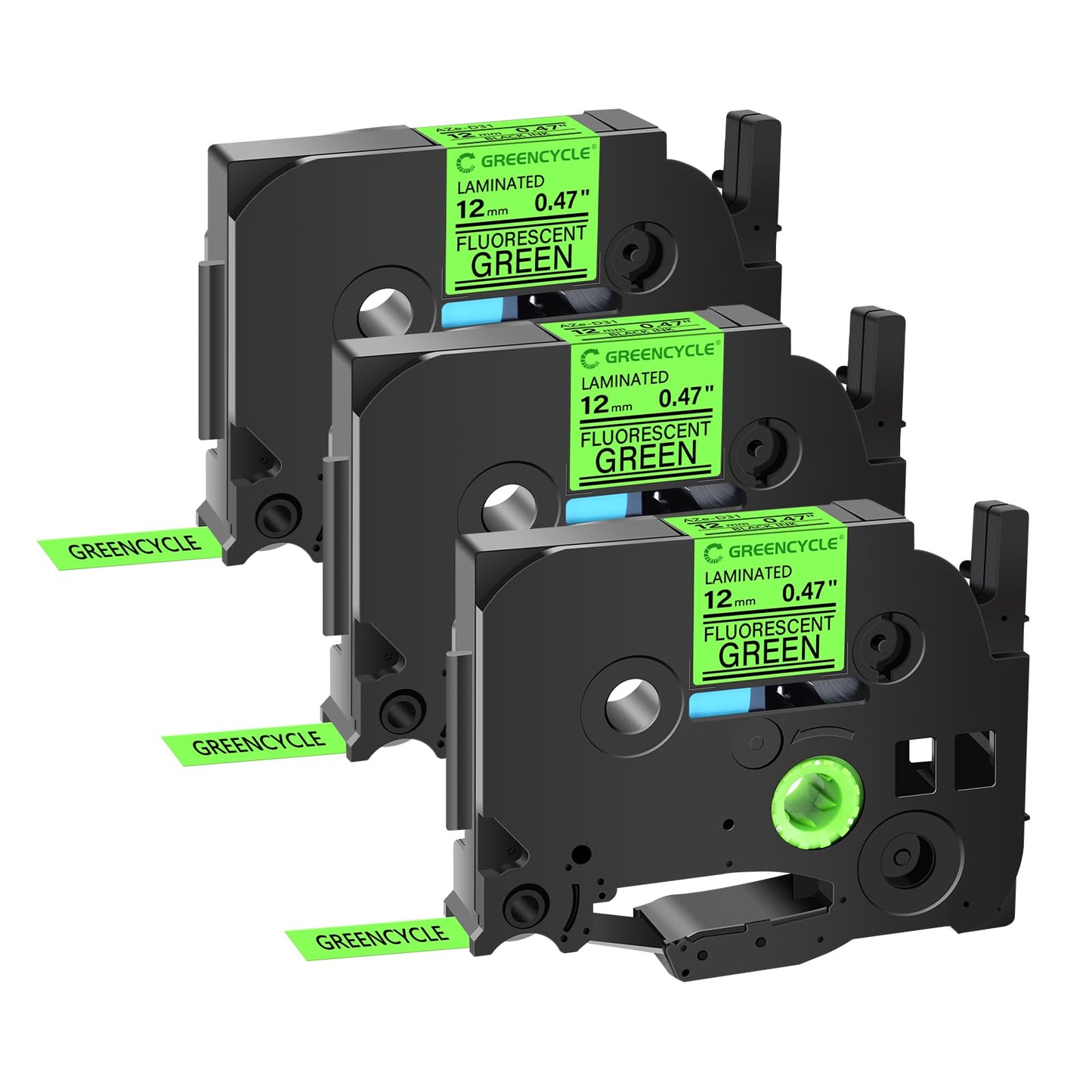 GREENCYCLE Compatible for TZ TZE D31 TZe-D31 AZE D31 0.47 Inch 1/2" Black on Fluorescent Green