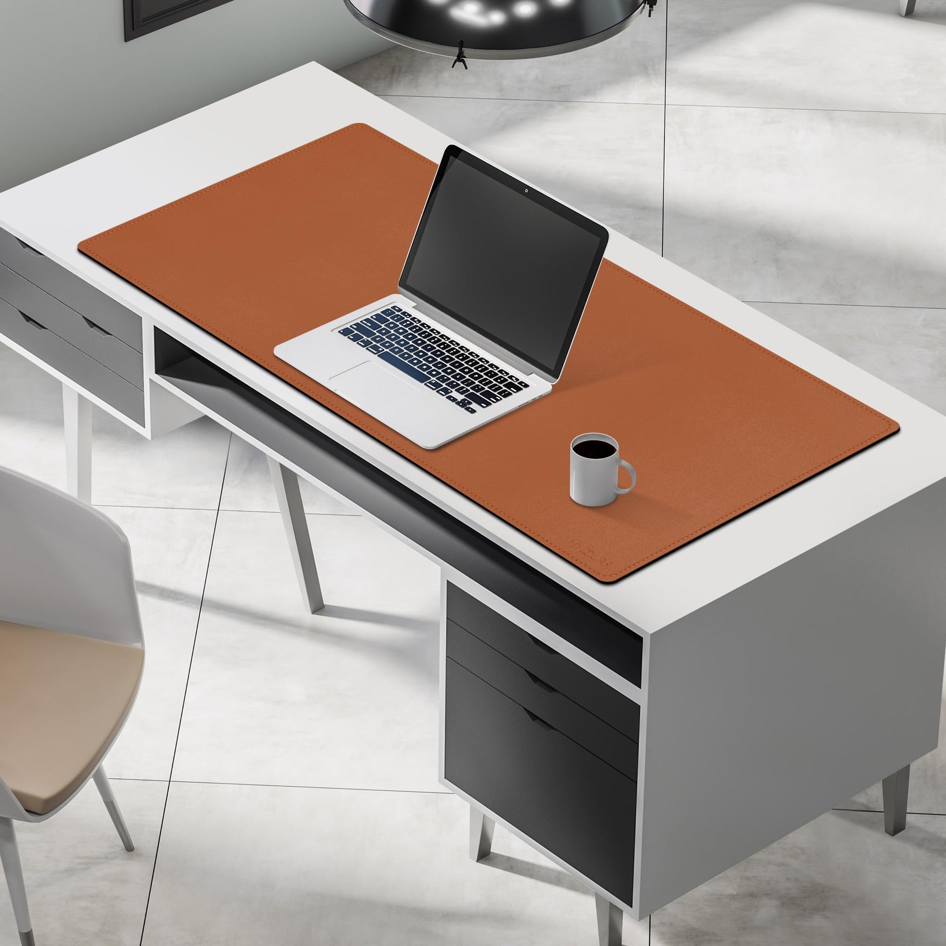 Mydours 40" x 20" Extra Large Desk Mat, PU Leather & Cork Desk Pad, (Brown)
