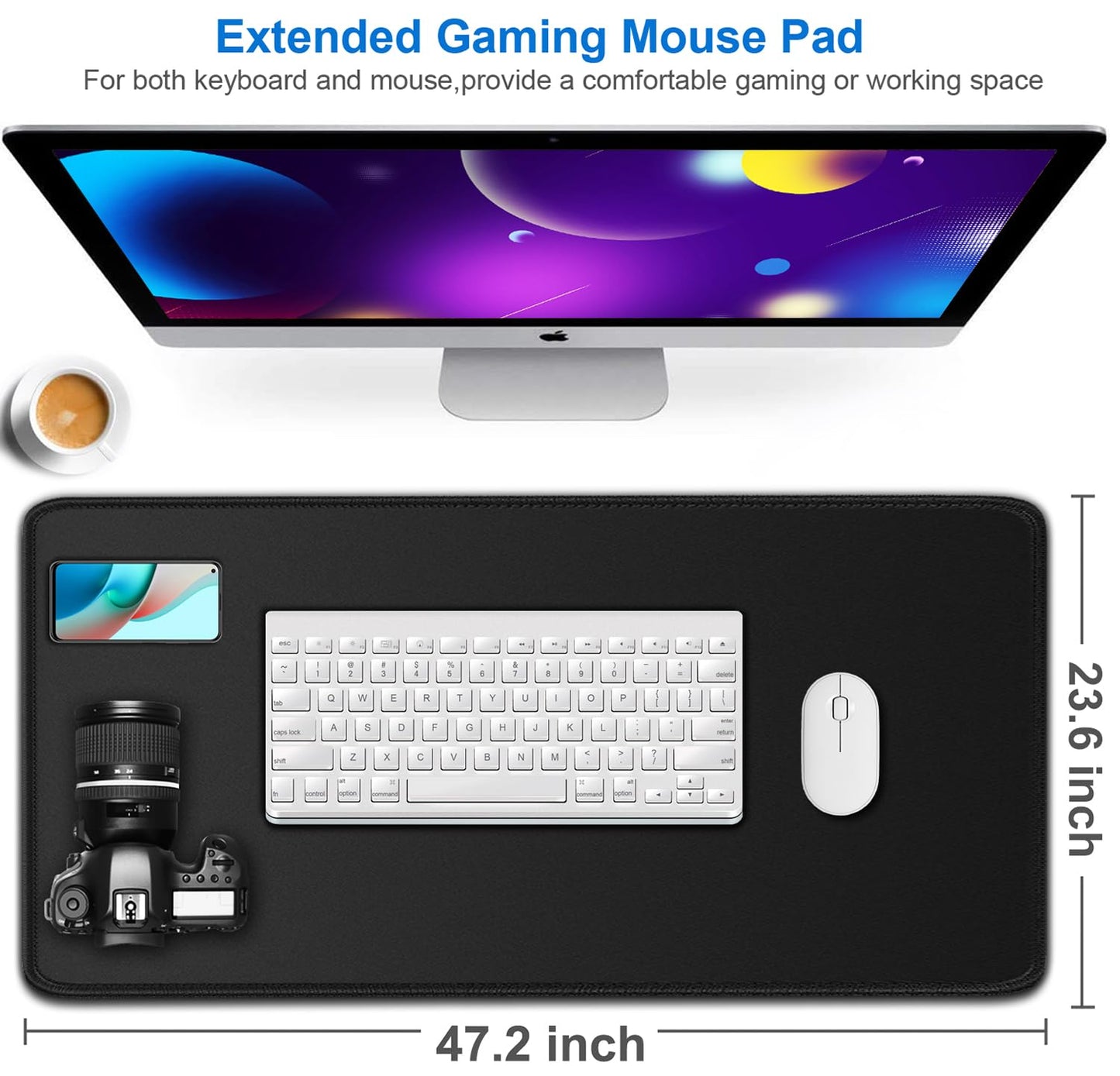 Large Extended Long Mousepad, 47.2x23.6 in Large Gaming Non-Slip Mouse Pad