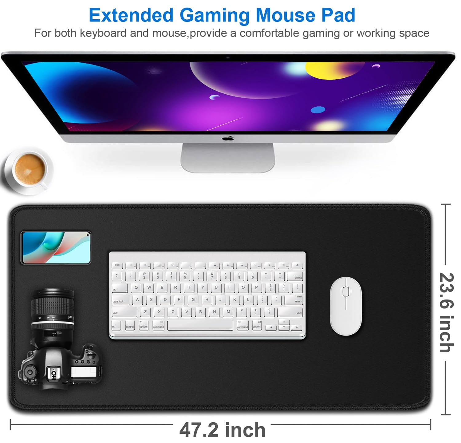 Large Extended Long Mousepad, 47.2x23.6 in Large Gaming Non-Slip Mouse Pad