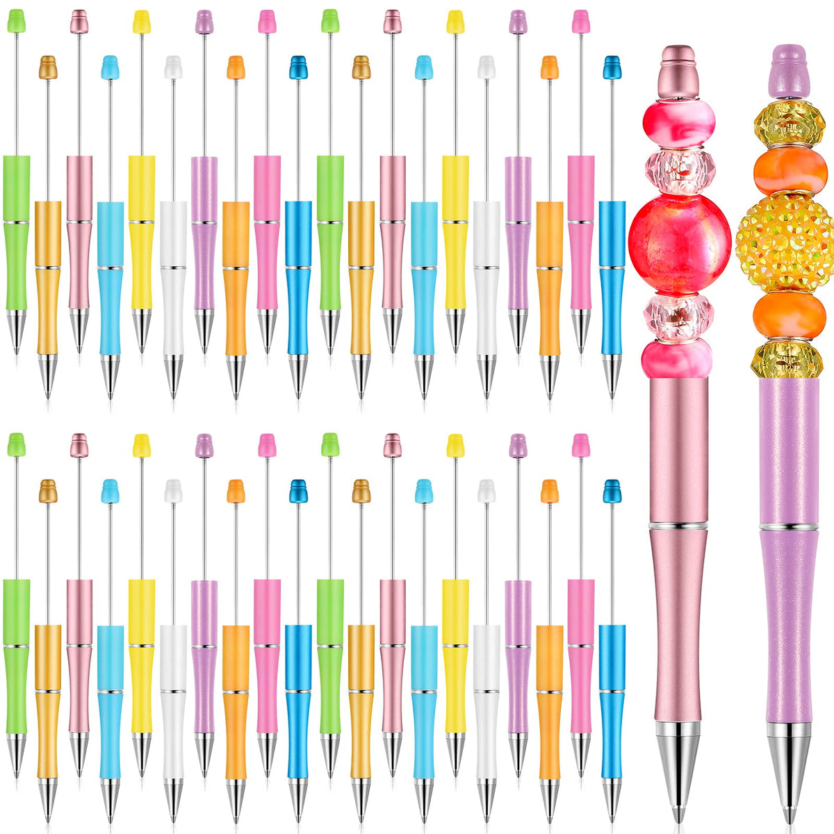 Crtiin 50 Pack Beadable Pens, Ballpoint Pens, School Supplies, Macaroon